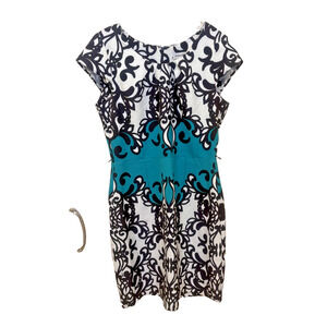 Shelby & Palmer Sheath Dress Womens 12 Teal Black Stretch Career Casual Church